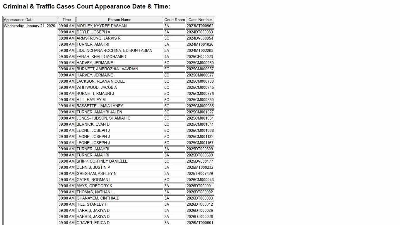 Dockets Criminal & Traffic Cases