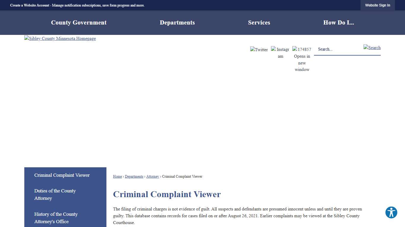 Criminal Complaint Viewer | Sibley County, MN